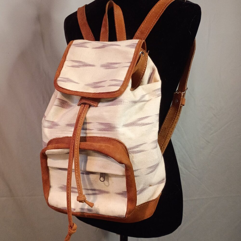 Boutique Brand DRIFTLESS STYLE Print Tan Denim w Tan Nubuck Leather Backpack